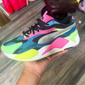 COLORFUL PUMA RS-X3 PUZZLE METALLIC SNEAKERS, Size 10